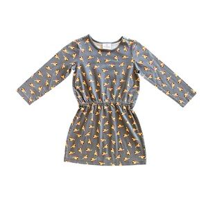 Hanna Andersson Antwerp gray bird print long sleeve dress size 110 US 5